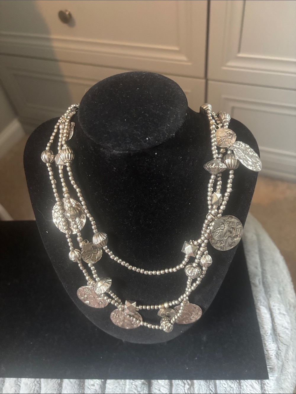 Silver-Tone Multi-Strand Coin Pendant Necklace - Women Jewelry